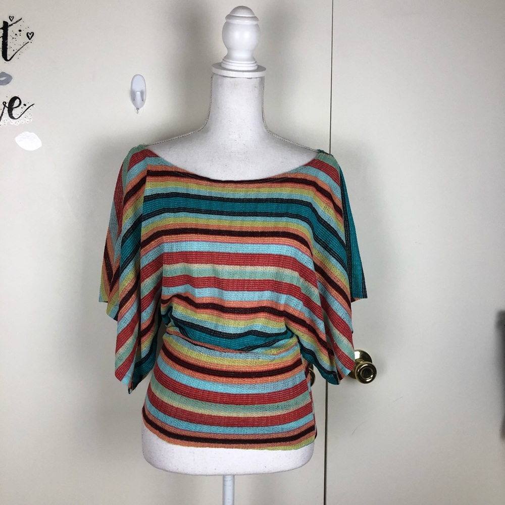 BODY CENTRAL STRIPED DOLMAN SLEEVE STRETCH TOP SM